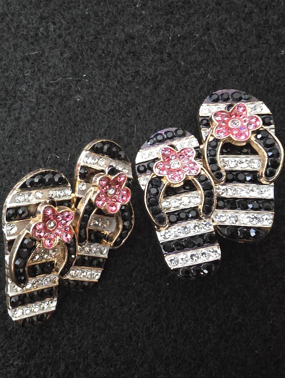 Crystal Stripe Flip-Flop Pin with Pink Flower Accent